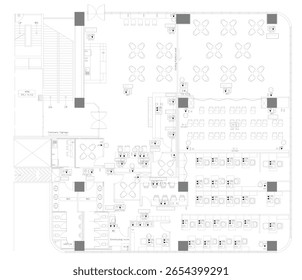 Plano de Layout de Mobília de Escritório com Colocação de Tomada Elétrica - Design de Interiores AutoCAD Vetor Drawing