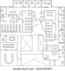 Office Furniture Layout Plan Vector Drawing