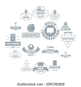 Office furniture logo icons set. Simple illustration of 16 office furniture logo vector icons for web