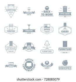 Office furniture logo icons set. Simple illustration of 16 office furniture logo vector icons for web