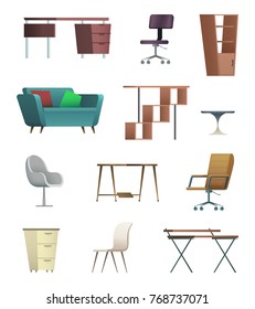 Office Furniture And Objects Cartoon Flat Collection