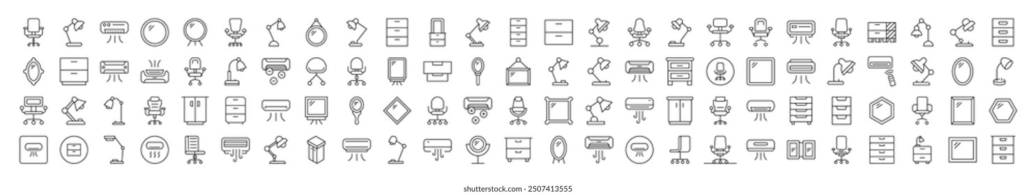 Office Furniture Outline Icon Collection. Editable Stroke. Perfect for Infographics, Articles, Books, Flyers, Banners