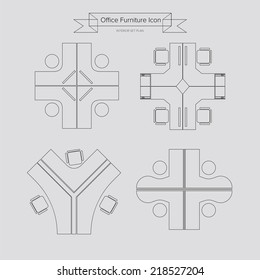 Office Furniture Outline Icon, Top View For Interior Plan, Vector Eps10