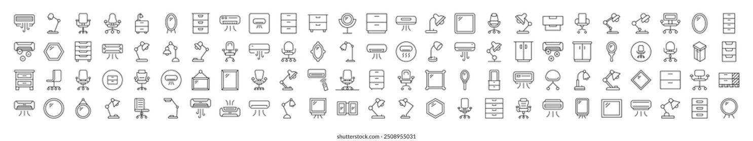 Office Furniture Outline Image Collection. Editable Stroke. Perfect for Infographics, Articles, Books, Flyers, Banners