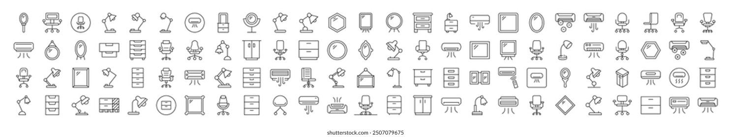 Office Furniture Outline Sign Collection. Editable Stroke. Perfect for Infographics, Articles, Books, Flyers, Banners