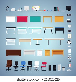 Office Furniture Set. Easy to Create Custom Workplace. In the EPS file, each element is grouped separately.