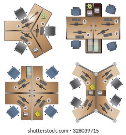 Office Furniture, Workstation  Top View  For Interior , Vector Illustration