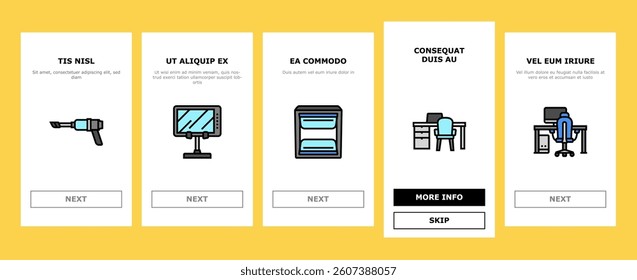 office gadget computer business onboarding mobile vector. laptop design, device technology, work tablet, graphic phone, mobile monitor, web office gadget computer business illustrations