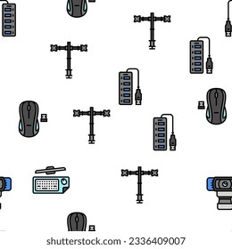 office gadget computer business vector seamless pattern thin line illustration