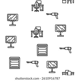 office gadget computer business vector seamless pattern thin line illustration