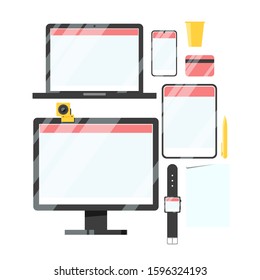 Office gadgets vector isolated illustration. Flat gadget set, device collection.