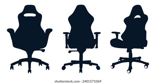 Office or Gaming Chair and Wooden Desk Chair silhouettes vector