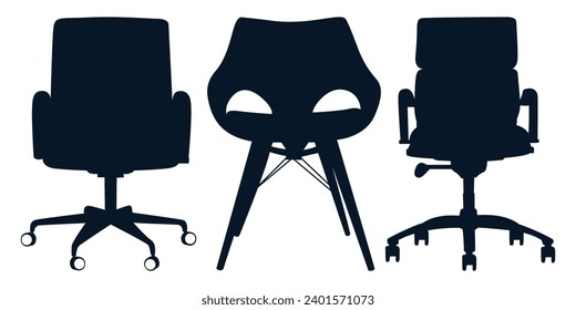 Office or Gaming Chair and Wooden Desk Chair silhouettes vector
