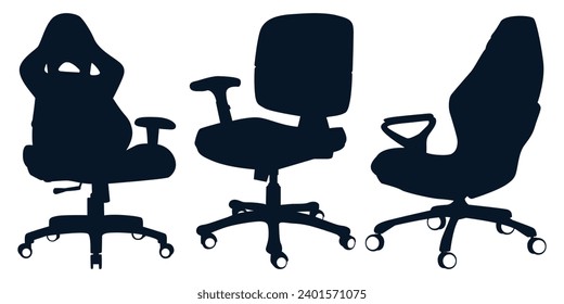 Office or Gaming Chair and Wooden Desk Chair silhouettes vector