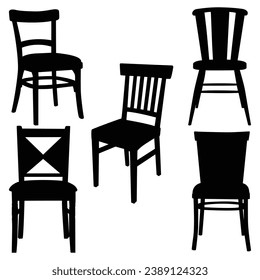 Office or Gaming Chair and Wooden Chair Silhouettes Vector