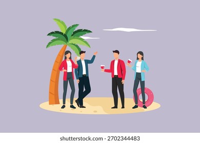 Büro sammeln Spaß am Strand. Büro Sammelkonzept. farbige flache Vektorgrafik einzeln