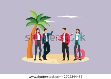 office gathering fun on the beach. office Gathering concept. colored flat vector illustration isolated