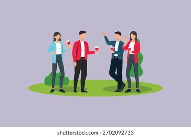 Office gathering in the park chatting casually. Office Gathering Concept. Colored flat vector illustration isolated