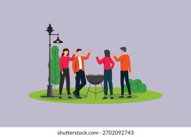 Office gathering in the park. Office Gathering Concept. Colored flat vector illustration isolated