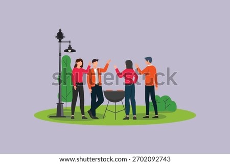 Office gathering in the park. Office Gathering Concept. Colored flat vector illustration isolated