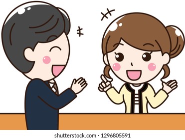 Office gentleman and lady are talking about them works,Male talks about ask for details project and female gives anwser his question. This can use for advertising, poster and decorate your blog or web