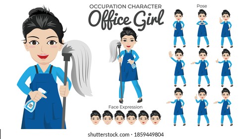 Office Girl Character Set with Variety of Pose and Face Expression