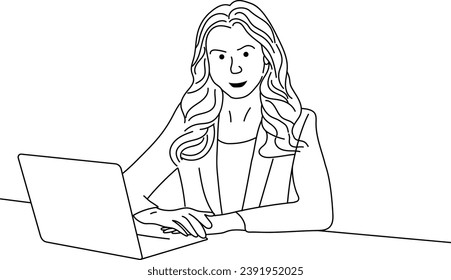 Office girl line art vector illustration