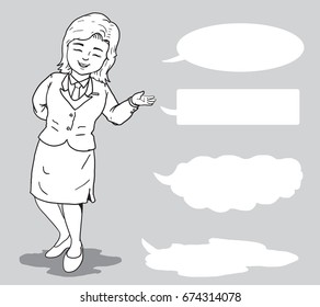 Office girl is presenting vector hand drawn