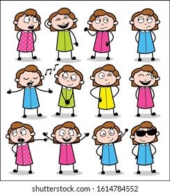 Office Girl - Set of Colored Retro Concepts Vector illustrations