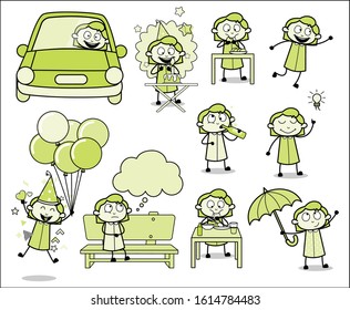 Office Girl - Set of Different Type Concepts Vector illustrations