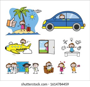 Office Girl - Set of Retro Concepts Vector illustrations