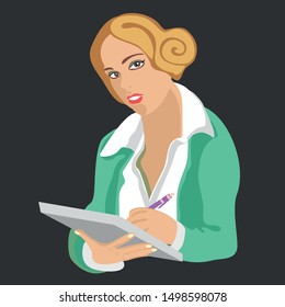 office girl with tablet in hand and pen