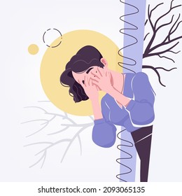 Office girl, young secretary, businesswoman crying in grief. Beautiful modern female social media profile picture business portrait. Vector flat style creative illustration abstract art background