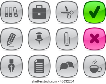 Office   glossy icons. Vector buttons.