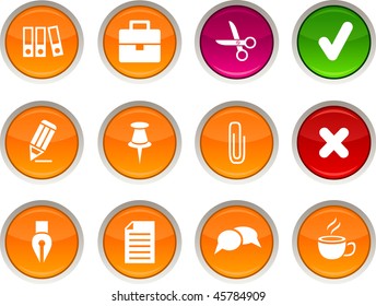 Iconos brillantes de Office. Botones vectores.
