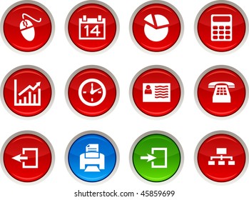 Office  glossy icons. Vector buttons.