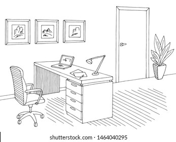 Office graphic black white interior sketch illustration vector