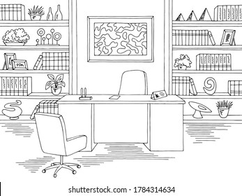 Office graphic black white interior sketch illustration vector