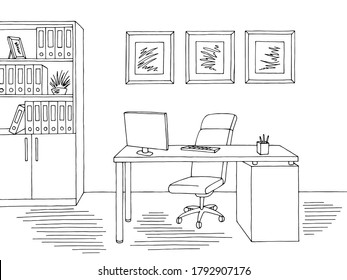 Office graphic black white interior sketch illustration vector