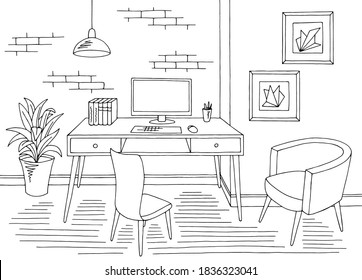 Office graphic black white interior sketch illustration vector