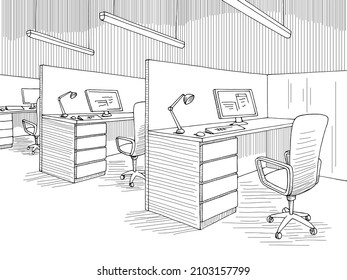 Office graphic black white interior sketch illustration vector 