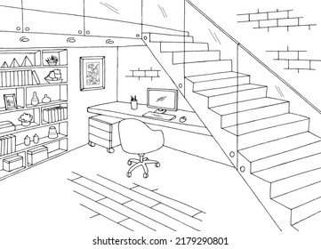 Office graphic black white interior sketch illustration vector 