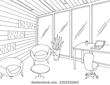 Office graphic black white interior sketch illustration vector 