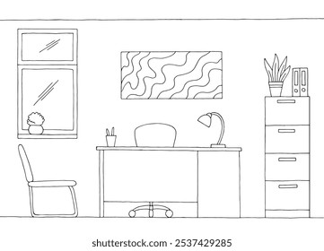 Office graphic black white interior sketch illustration vector 