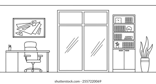 Office graphic black white interior sketch illustration vector 
