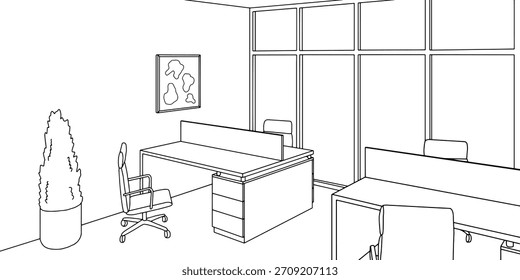 Vetor de ilustração de esboço interior preto branco gráfico de escritório 