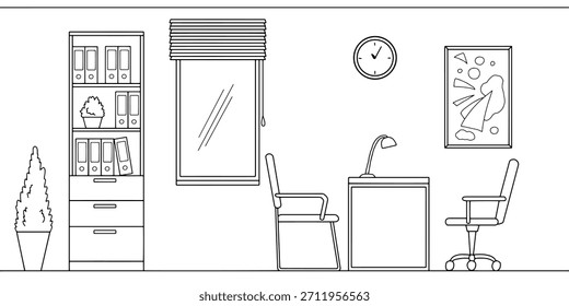 Vetor de ilustração de esboço interior preto branco gráfico de escritório 
