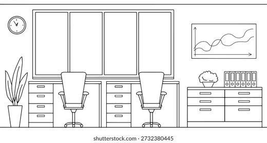 Escritório gráfico preto branco interior sketch ilustração vetorial 