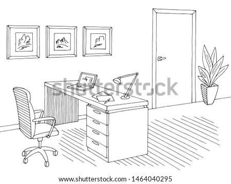 Office graphic black white interior sketch illustration vector
