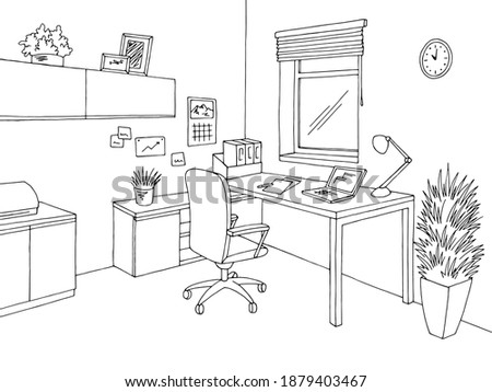 Office graphic black white interior sketch illustration vector